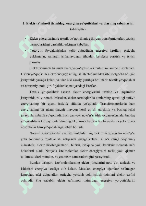 Elektr ta’minoti tizimida energiya isroflarini kamaytirish bo‘yicha chora-tadbirlar 3