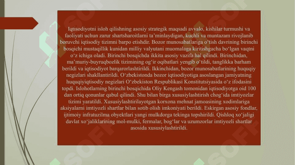 iqtisodiy islohotlar xususiy mulkchilikning shakllanishi bozor munosabatlarining shakllanishi 3