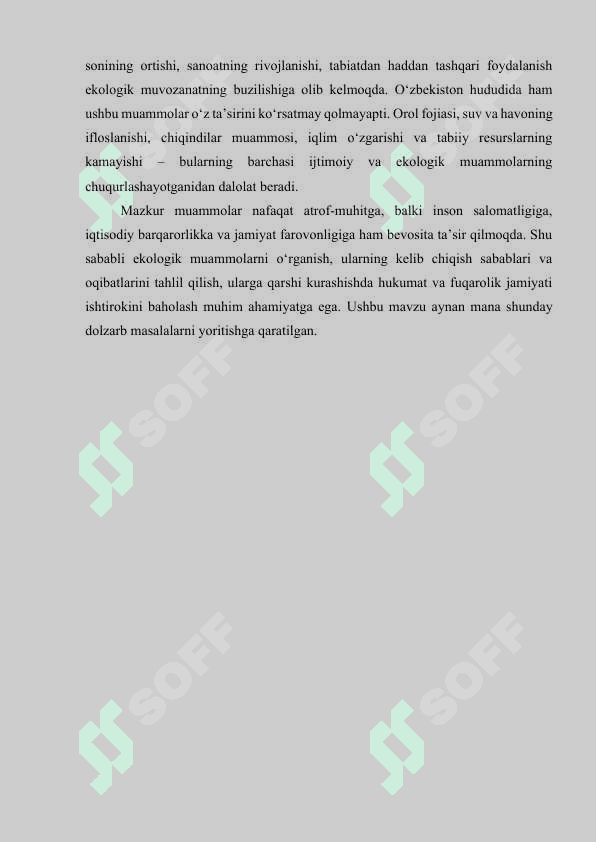 O‘zbekiston Respublikasining ijtimoiy – ekologik muammolari 3
