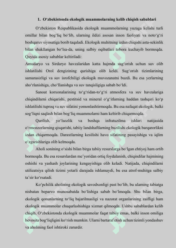 O‘zbekiston Respublikasining ijtimoiy – ekologik muammolari 4