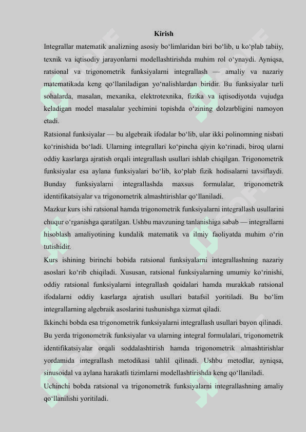 Ratsional hamda trigonametrik funksiyalarni integrallash 2
