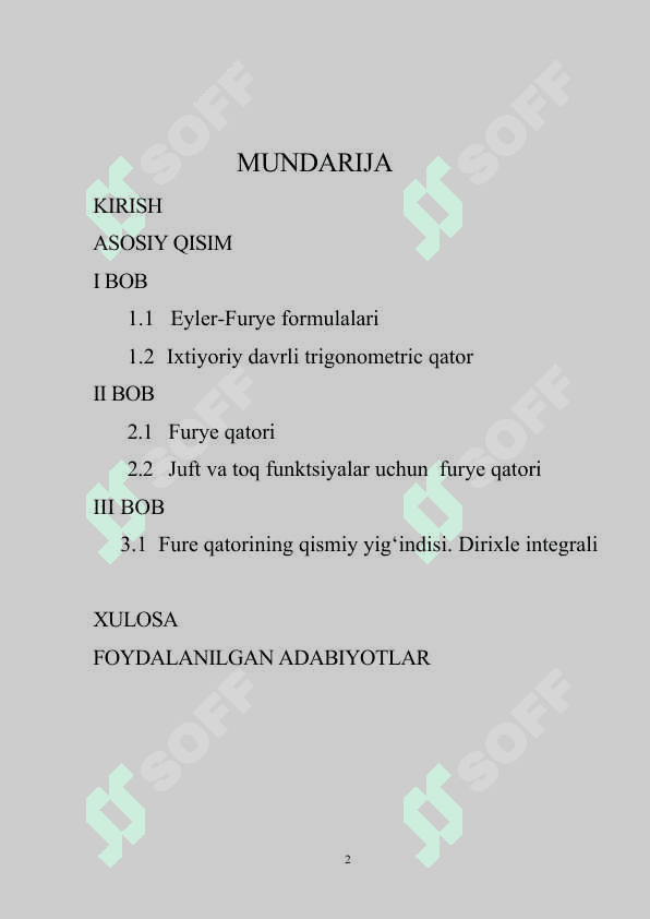Fure qatorining yaqinlashish haqida Dini va Lipshits alomatlari 2