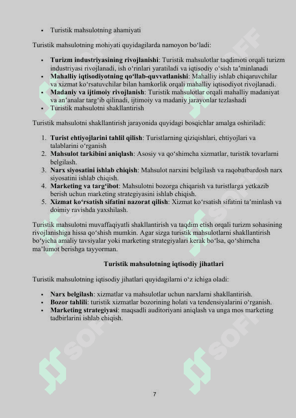 Turistik mahsulot tushunchasi va uning turlari 6