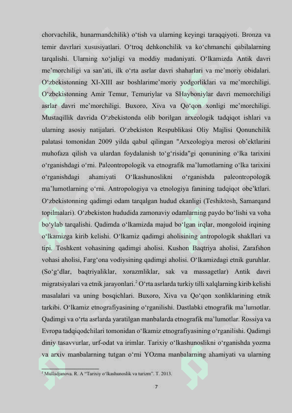 Tarixiy o‘lkashunoslik fanining o‘lka tarixini o‘rganishdagi ahamiyati 7