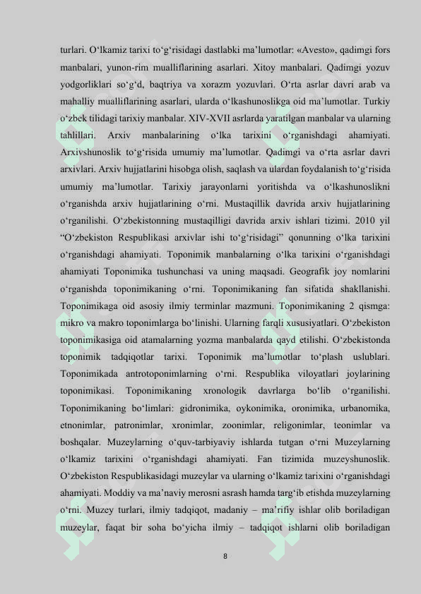 Tarixiy o‘lkashunoslik fanining o‘lka tarixini o‘rganishdagi ahamiyati 8