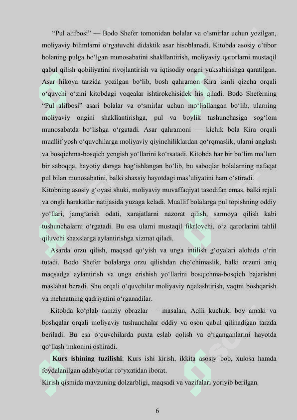 Bodo Sheferning “Pul alifbosi” asaridagi moliyaviy tarbiyaning ahamiyati 6