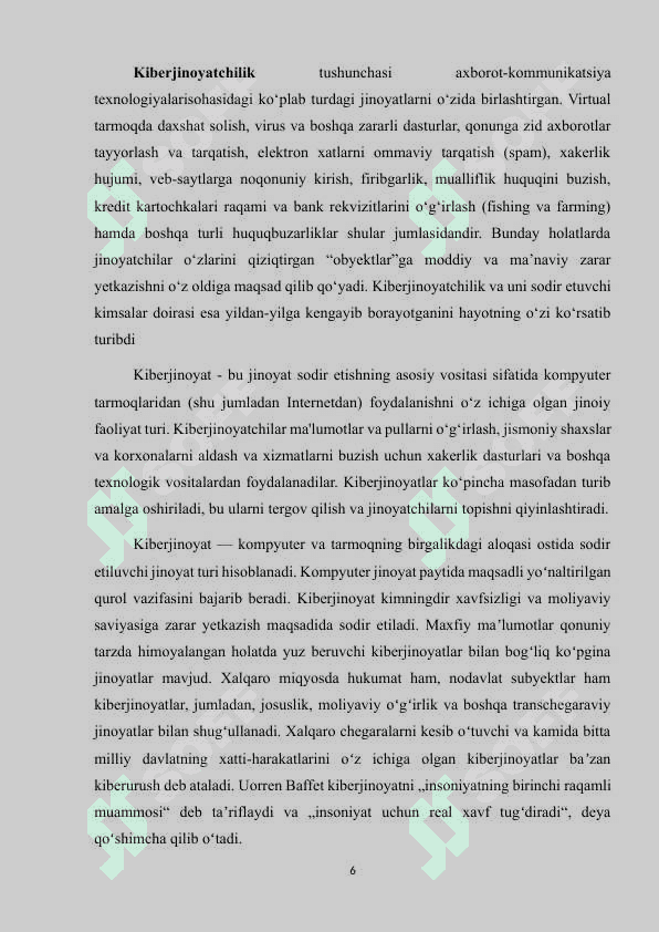 Internet firibgarligi va uni oldini olish usullari.Kurs ishi 6