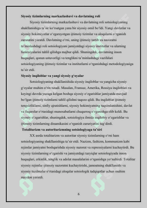 Sotsiologiyaning mustaqil fan sifatida shakllanishidagi ijtimoiy-siyosiy omillar 6