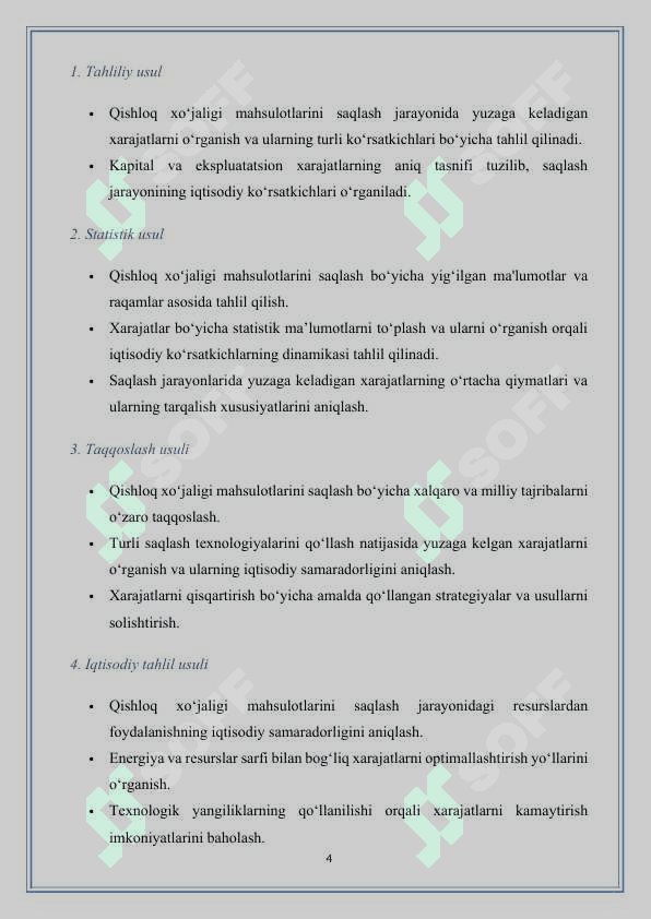 Qishloq  xo`jaligini  mahsulotlarini  saqlashda  xarajatlarini  hisobga  olish. 4