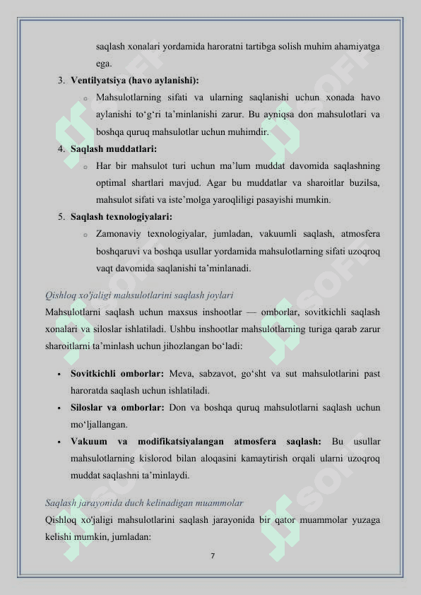 Qishloq  xo`jaligini  mahsulotlarini  saqlashda  xarajatlarini  hisobga  olish. 7