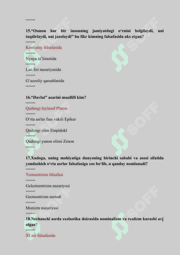 Falsafa fanidan test javoblari 5