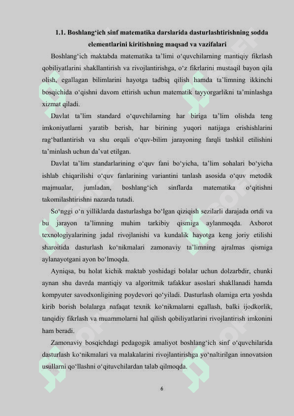 Boshlangich sinf matematika darslarida dasturlashtirishning sodda elementlarini kiritish 6