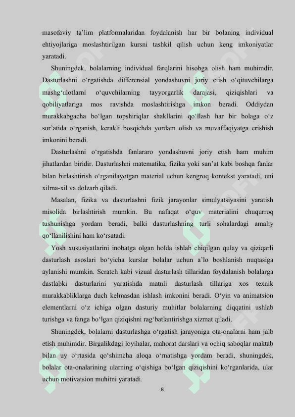 Boshlangich sinf matematika darslarida dasturlashtirishning sodda elementlarini kiritish 8