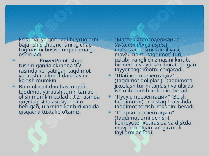 Taqdimot dasturlari Power Point va boshqa dasturlarda ishlash 6