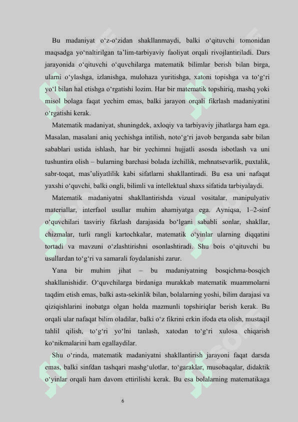 Boshlangʻich sinf oʻquvchilarining matematik madaniyatlarini shakllantirish kurs ishi 6