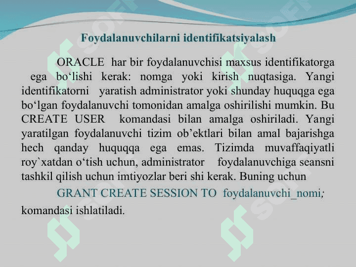 Ma`lumotlar bazasini administratorlash va xavfsizligini ta`minlash 4