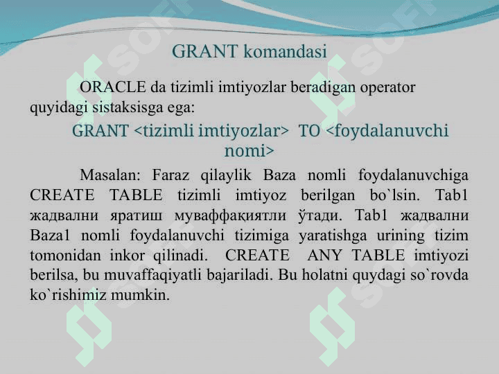 Ma`lumotlar bazasini administratorlash va xavfsizligini ta`minlash 7