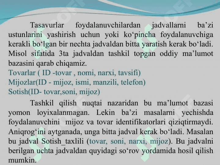 Tranzaksiyalarni boshqarish. So`rovlar yaratish va qayta ishlash 2