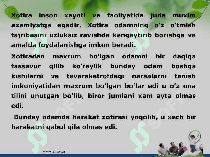 XOTIRADAGI INDIVIDUAL FARQLAR VA RIVOJLANISHI. 8