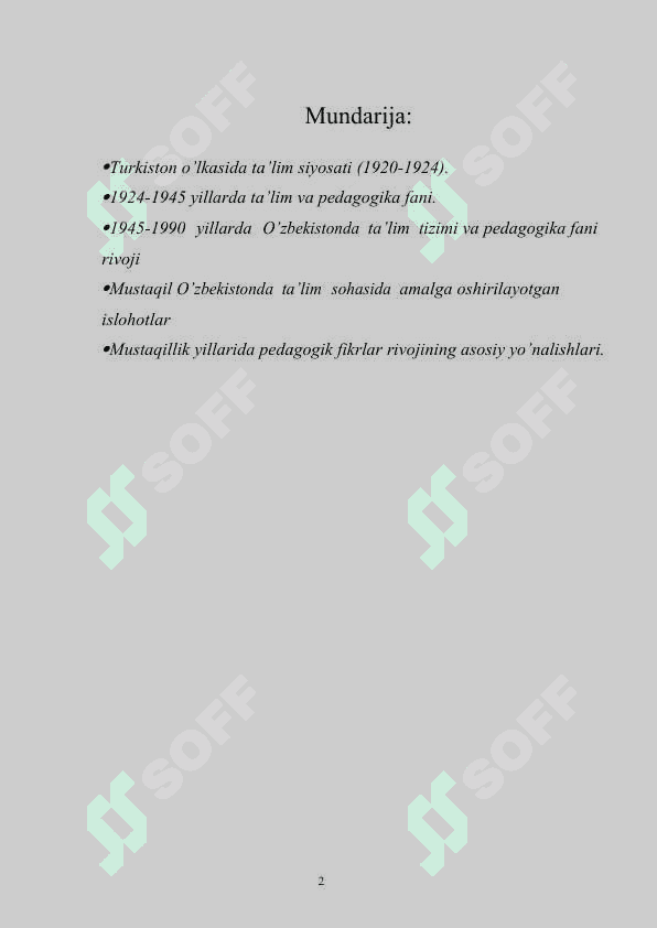 1920-1990YILLARDA O’ZBEKISTONDA TA’LIM TIZIMI VA PEDAGOGIK FIKRLAR RIVOJI. MUSTAQIL O’ZBEKISTON TA’LIM TIZIMI 2