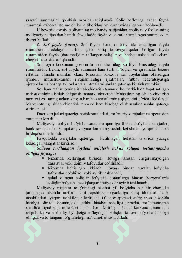 Mоliyaviy natijalar tahlili 8