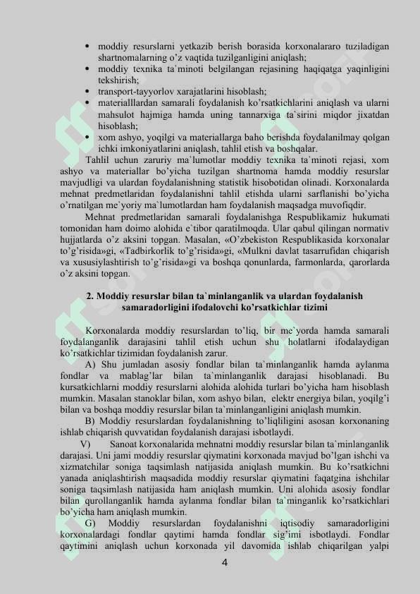 Xo‘jalik sub’ektlarining mоddiy resurslar bilan ta’minlanishini tahlili 4