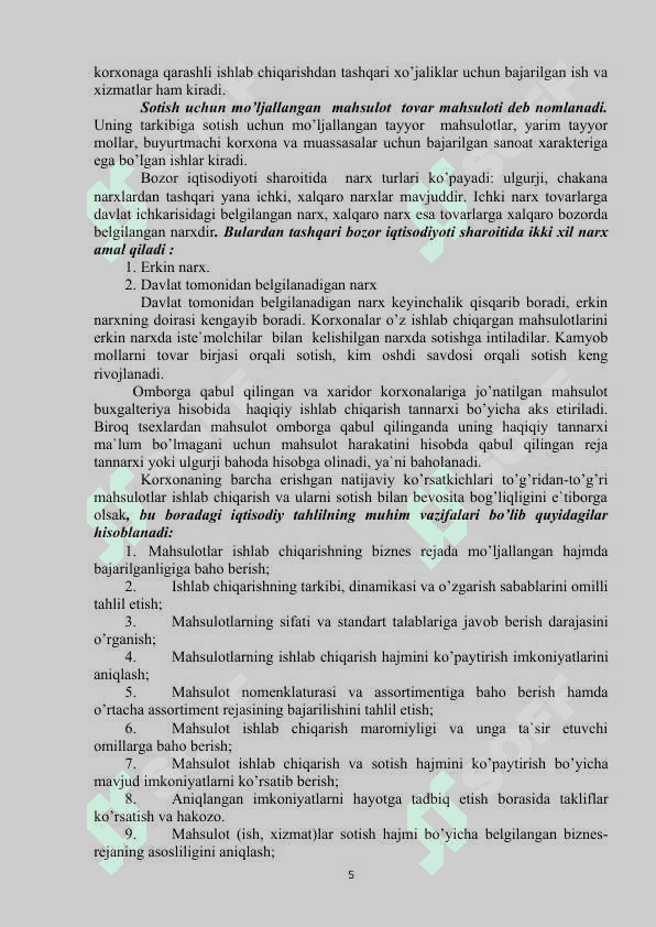 Xo‘jalik sub’ektlarining mahsulоt (ish, xizmatlar) ishlab chiqarish hajmini tahlili 5