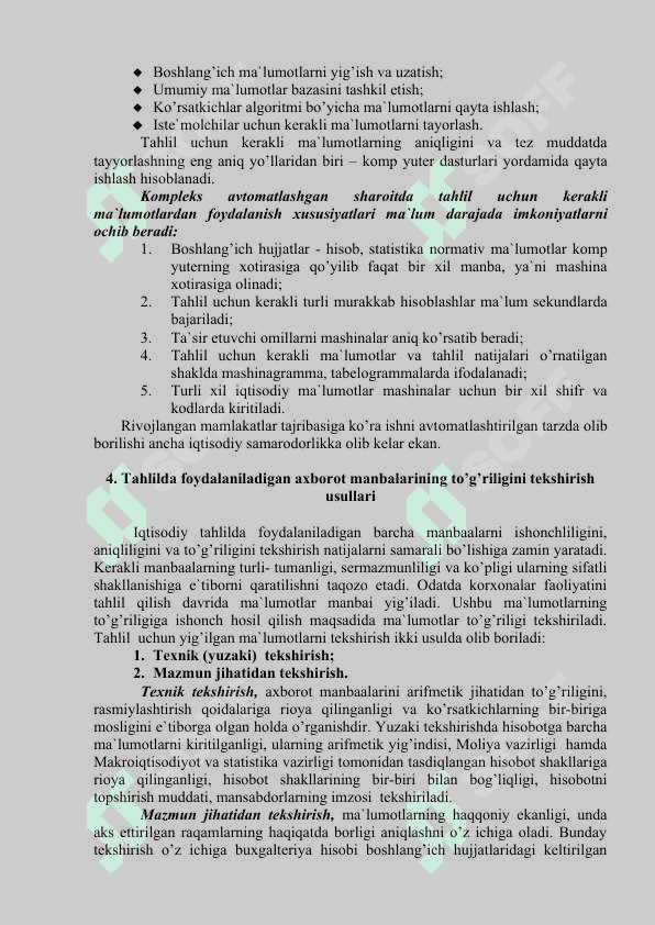 Xo‘jalik sub’ektlarida tahlil ishlarini tashkil qilish va manbalar bilan ta`minlash 8
