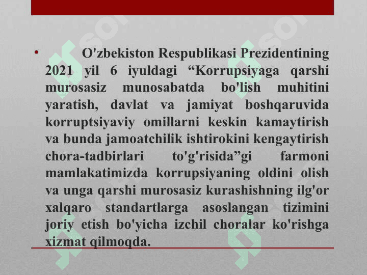 Oliy va o'rta maxsus hamda ta'limning boshqa tuzilmalari korrupsiyaga sabab bo'layotgan shart sharoit va omillarni kamaytirisni tashkiletish va boshqarish 4