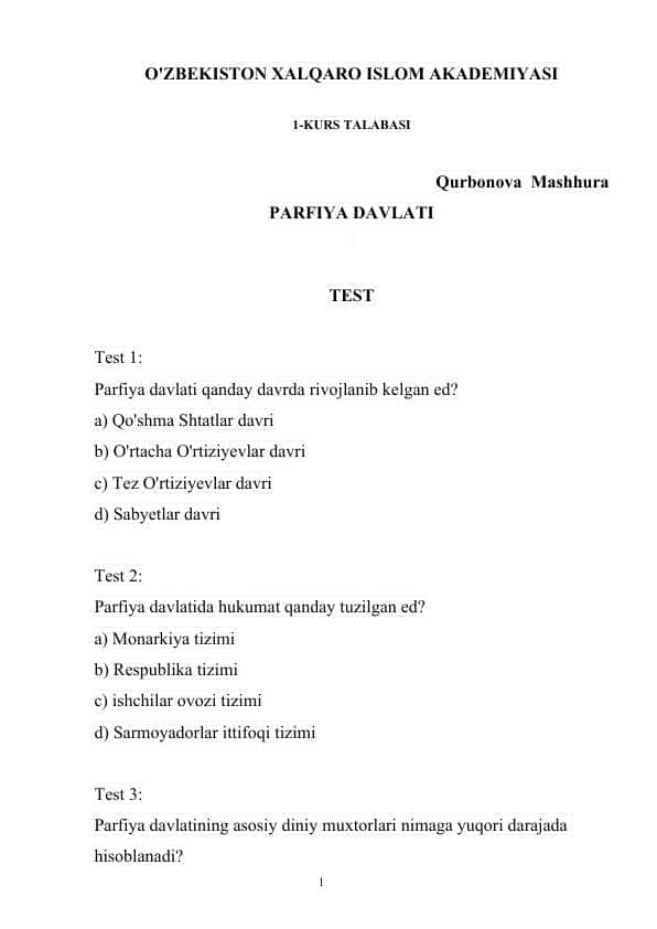 PARFIYA DAVLATI haqida test