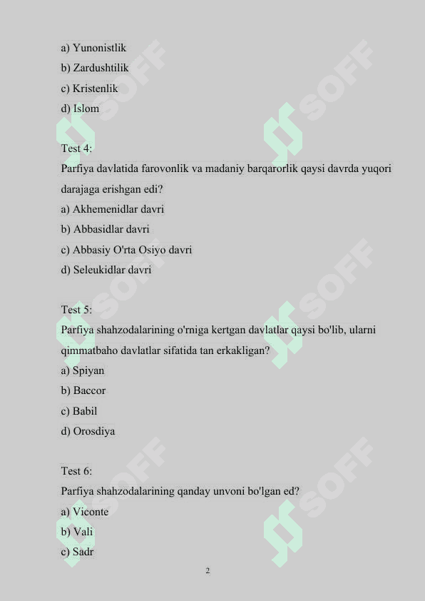 PARFIYA DAVLATI haqida test 2