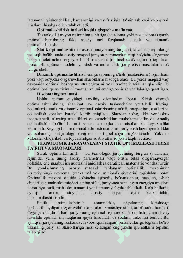 TEXNOLOGIK JARAYON REJIMINI STATIK VA DINAMIK OPTIMALLASHTIRISH 3