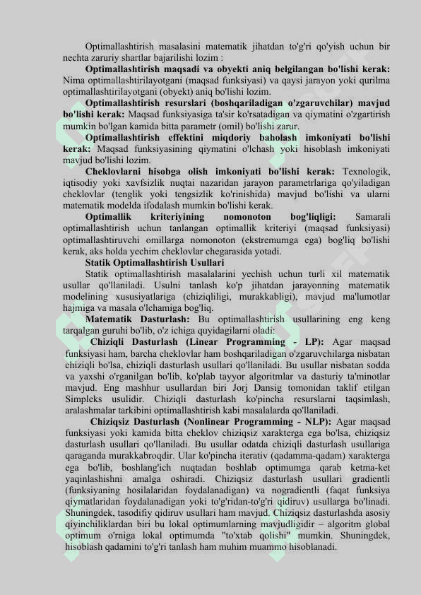 TEXNOLOGIK JARAYON REJIMINI STATIK VA DINAMIK OPTIMALLASHTIRISH 4