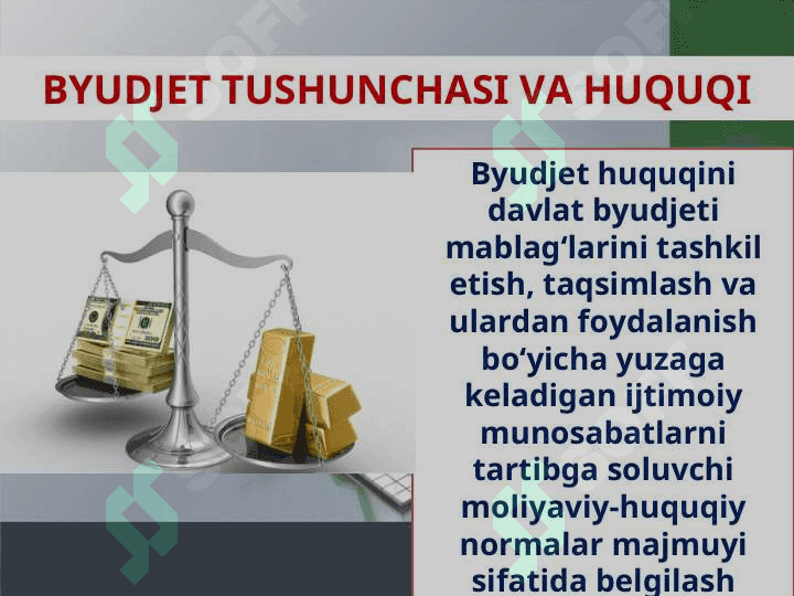 DAVLAT BYUDJETI VA DAVLAT MAQSADLI JAMG'ARMALARI BYUDJETI IJROSI BO'YICHA BYUDJET HISOBINI TASHKIL ETISH 2