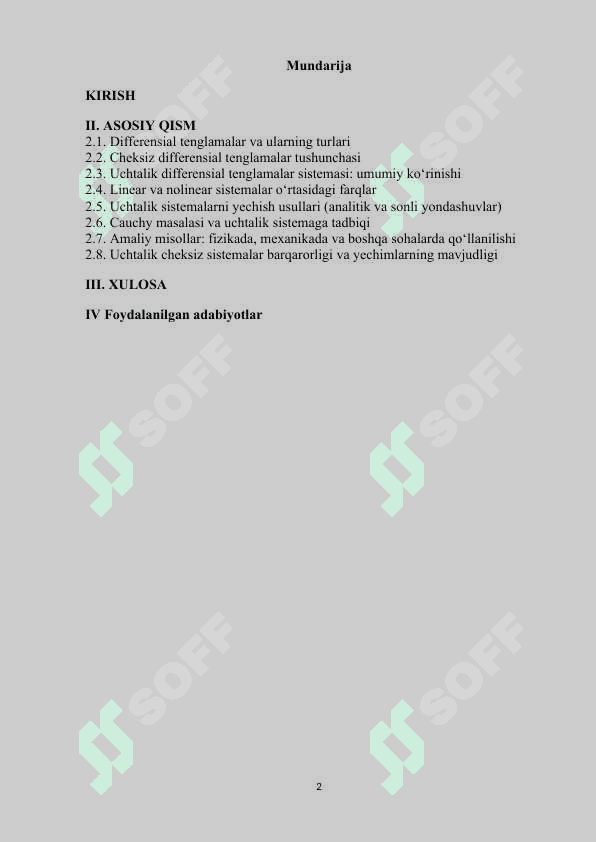 Uchtalik cheksiz differensial tenglamalar sistemasi 2
