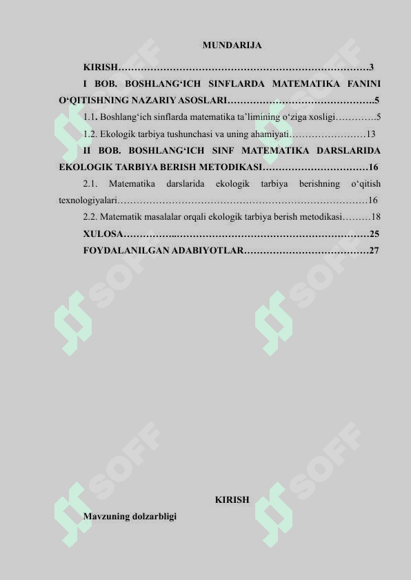 BOSHLANG‘ICH SINFLARDA MATEMATIKA O‘QITISH JARAYONIDA EKOLOGIK TARBIYA BERISH METODIKASI (3-4-SINFLAR MISOLIDA 2