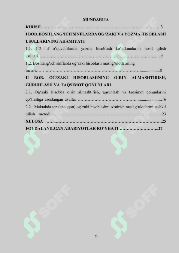 Boshlang‘ich sinflarda matematikadan og‘zaki hisoblashga o‘rgatish metodikasi (1-2-sinflarda tizimni ishlab chiqing) 2