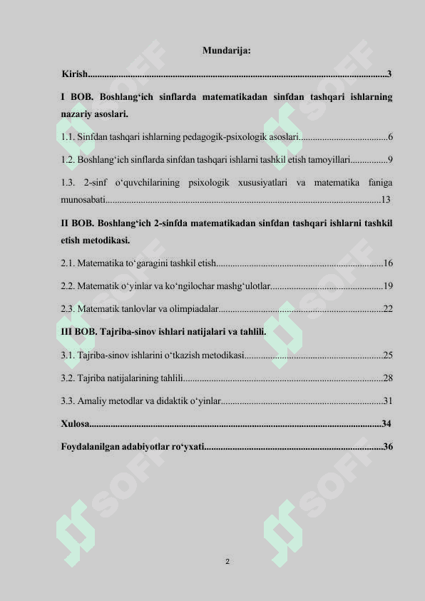 Boshlang‘ich sinflarda matematikadan sinfdan tashqari ishlarni tashkil qilish metodikasi (2-sinf misolida) 2