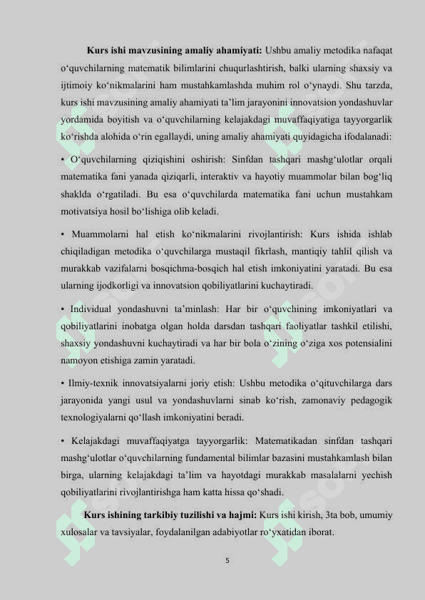 Boshlang‘ich sinflarda matematikadan sinfdan tashqari ishlarni tashkil qilish metodikasi (2-sinf misolida) 5