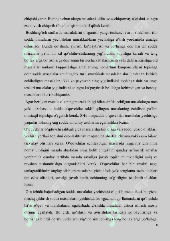 BOSHLANG‘ICH SINFLARDA MATЕMATIKADAN O‘QUVCHILARNI IJОDIY ISHLASHGA O‘RGATISH MЕTОDIKASI(3-SINF MISOLIDA). 8
