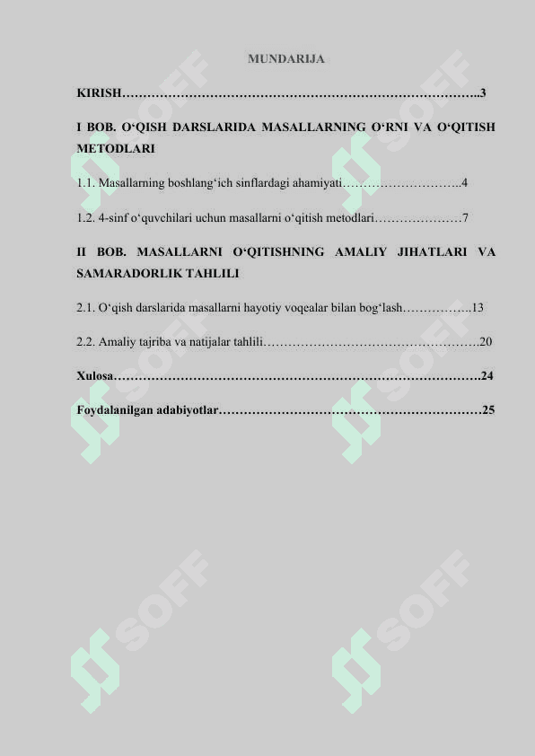 O‘QISH DARSLARIDA MASAL O‘TISH USLUBIYOTI  4-SINF 2