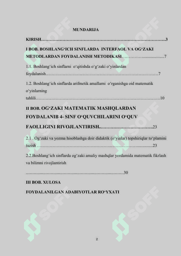 OG‘ZAKI MATEMATIK MASHQLARDAN FOYDALANIB 4-SINF O‘QUVCHILARINI O‘QUV FAOLLIGINI RIVOJLANTIRISH 2