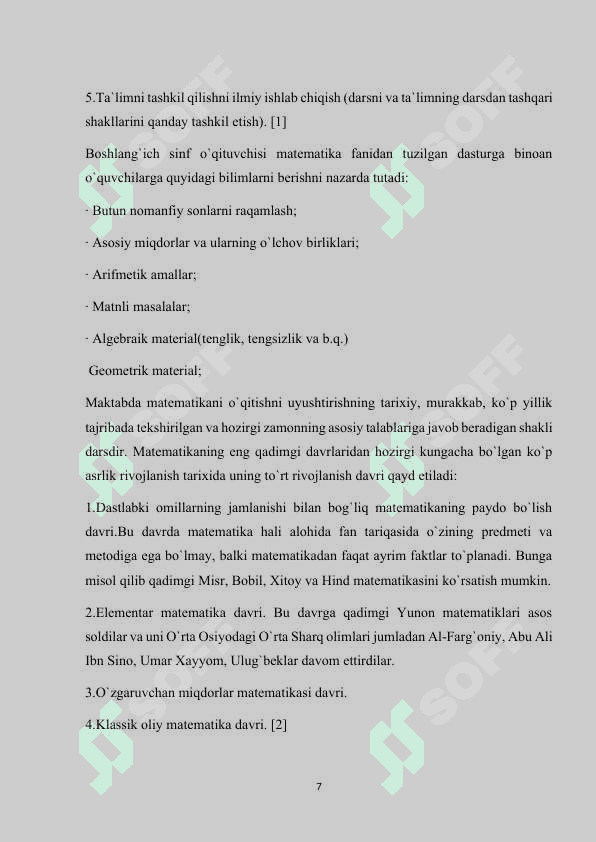 OG‘ZAKI MATEMATIK MASHQLARDAN FOYDALANIB 4-SINF O‘QUVCHILARINI O‘QUV FAOLLIGINI RIVOJLANTIRISH 7