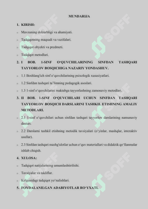 SINFDAN TASHQARI TAYYORLOV BOSQISH DARSLARINI TASHKIL ETISH 1- SINF 2
