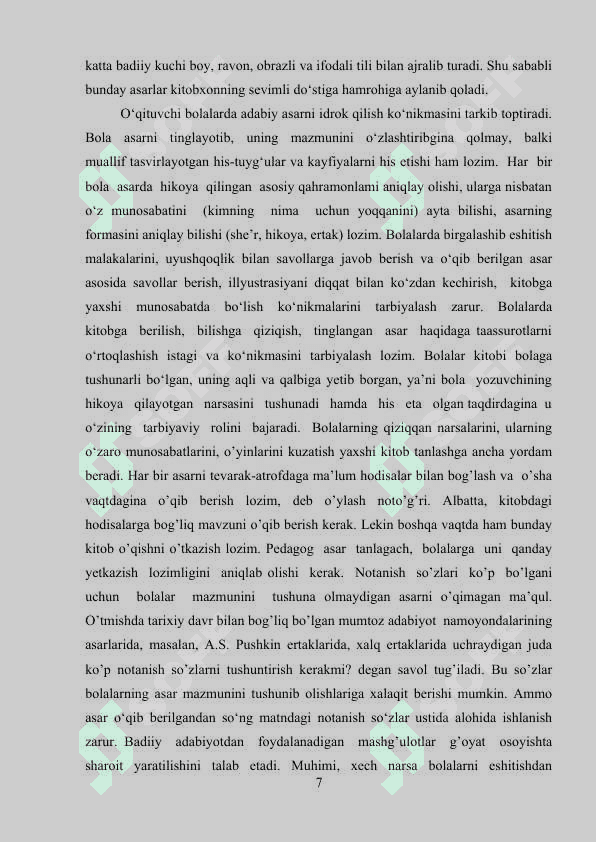 Sinfdan tashqari o’qish darslarida Shukur Sa`dulla ijodini o’rganish 7