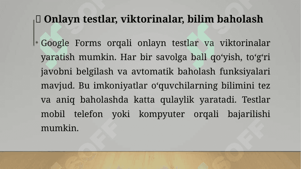 GOOGLE FROMGA SO’ROVNOMALAR, TESTLAR YARATISH 6