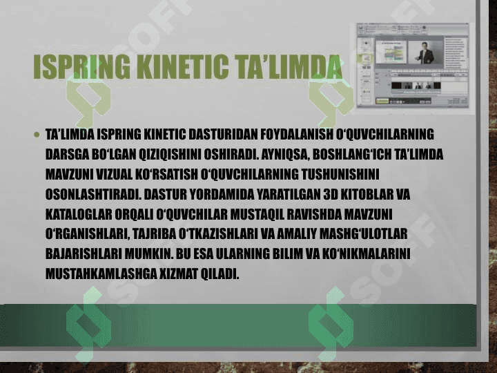 MAVZU: Ispring Kinetic dasturi va uning imkoniyatlari 3D kitob. Katalog (glossariy). 6