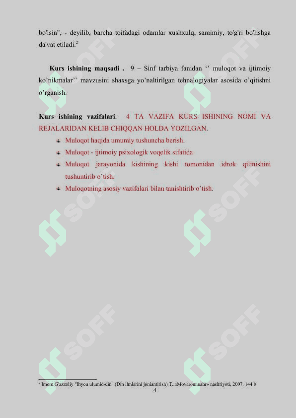 9 - SINF TARBIYA FANIDAN ’’MULOQOT VA IJTIMOIY KO’NIKMALAR’’ MAVZUSINI SHAXSGA YO’NALTIRILGAN TEHNALOGIYAKAR ASOSIDA O’QITISH 4