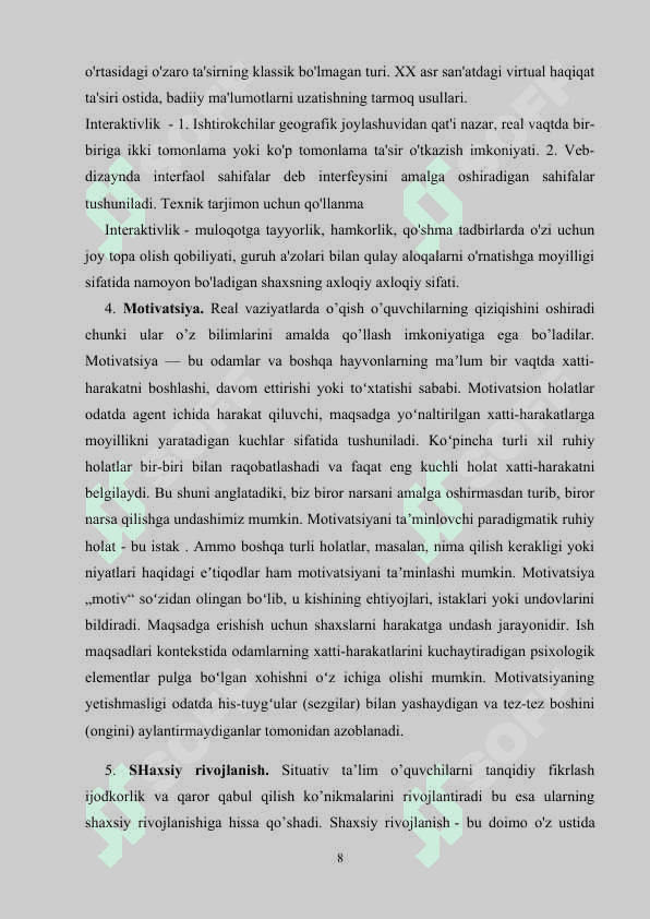 SITUATIV TA’LIM ASOSIDA UMUMTA’LIM MAKTABLARIDA TARBIYA FANINI O’QITISH 8