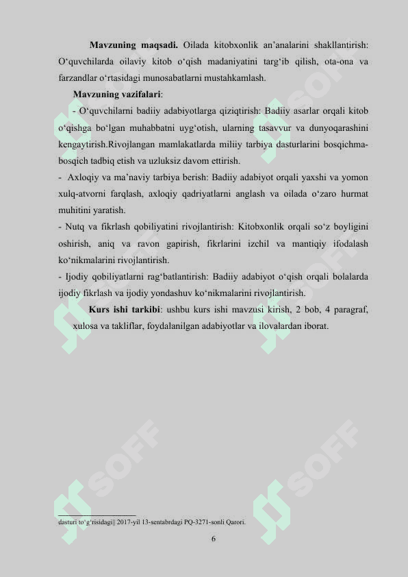 7-SINF TARBIYA FANIDAN “ OILAVIY KITOBXONLIK” MAVZUSINI BADIIY ADABIYOTLARDAN FOYDALANISH 6